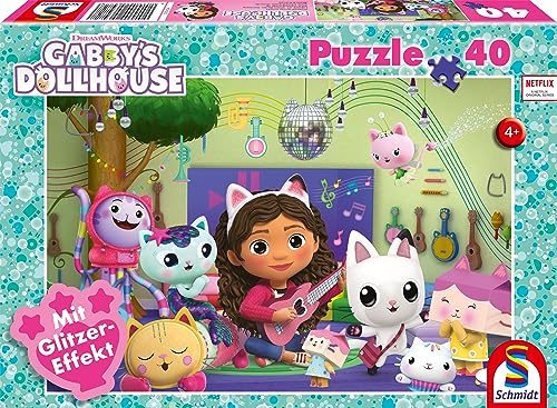 Schmidt Spiele Fantasie 56472 Gabby's Dollhouse, Glizerpuzzle, MIAU-ziger Partyspaß, 40 Teile Kinderpuzzle, bunt, Moyen von Schmidt