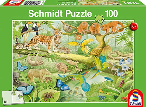 Schmidt Spiele SCH56250 Tiere im Regenwald, Kinderpuzzle, 100 Teile, grün von Schmidt