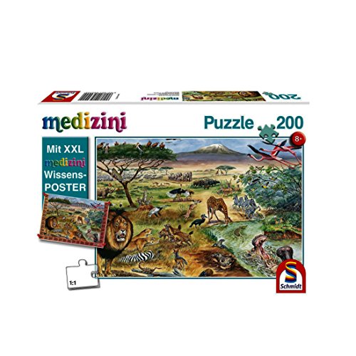 Schmidt Spiele Puzzle 56292 Kinderpuzzle, Tiere in Ostafrika Medizini (inklusive Poster), 200 Teile von Schmidt