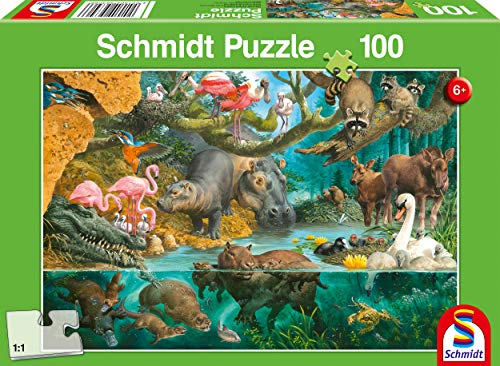 Schmidt Spiele Puzzle 56306 Tierfamilien am Ufer 100 Teile Kinderpuzzle, bunt von Schmidt