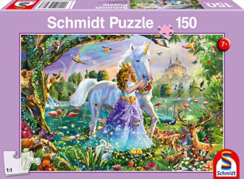 Schmidt Spiele Puzzle 56307 Prinzessin mit Einhorn und Schloß 150 Teile Kinderpuzzle, bunt von Schmidt