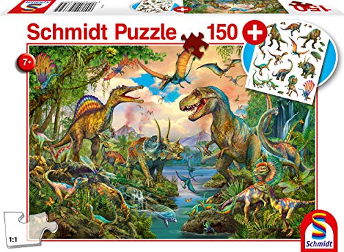 Schmidt Spiele Puzzle 56332 Wilde Dinos, inklusive Tattoos Dinosaurier,Kinderpuzzle,150 Teile, bunt von Schmidt