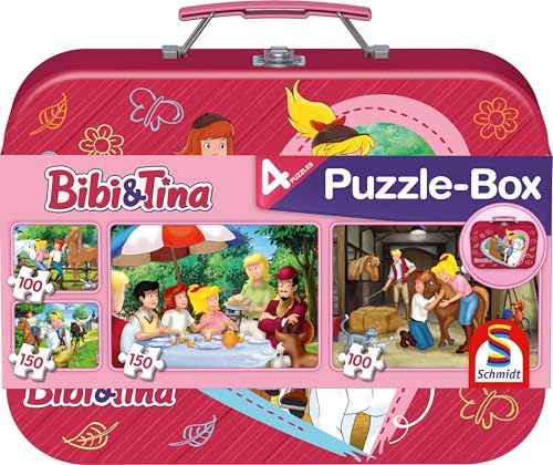 Schmidt Spiele 56509 Bibi und Tina, 4 Kinderpuzzle im Metallkoffer, 2x100 und 2x150 Teile von Schmidt