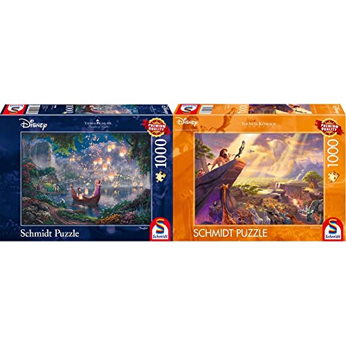 Schmidt Spiele Puzzle 59480 - Thomas Kinkade, Disney Rapunzel, 1.000 Teile Puzzle & 59673 Thomas Kinkade, Disney, König der Löwen, 1.000 Teile Puzzle, Bunt von Schmidt