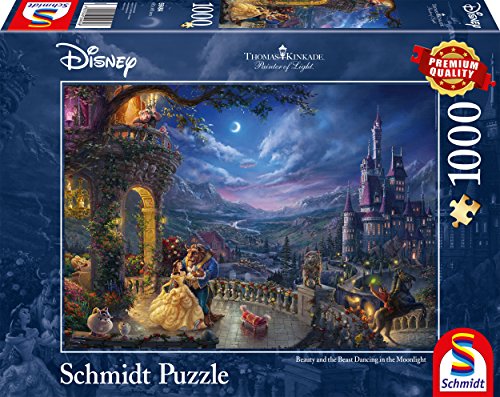 Schmidt Spiele 59484 Thomas Kinkade, Disney Die Schöne und das Biest, Tanz im Mondlicht, 1000 Teile Puzzle von Schmidt