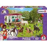 Schmidt 56385 - Schleich, Horse Club, Clubtreffen vor dem Wohnwagen, Puzzle mit Figur, 60 Teile von Schmidt Spiele