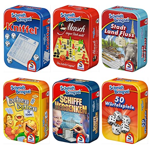 Schmidt Spiele Schmidt Bringsel Seeschlacht/Lachen Lachen/Stadt, Land, Fluss/Yahtzee/Ludo/50 Würfelspiel von Schmidt