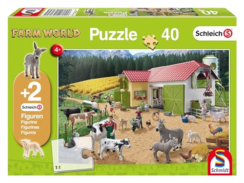 Schmidt Spiele 56189 Ein Tag auf dem Bauernhof, 40 Teile Kinderpuzzle mit Schleich Figur von Schmidt