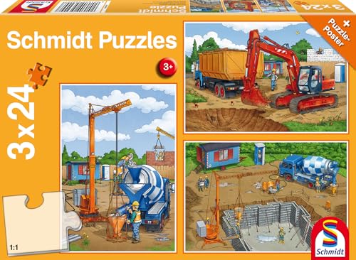 Schmidt Spiele 56200 Auf der Baustelle, 3x24 Teile Kinderpuzzle von Schmidt