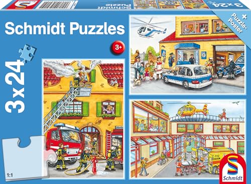 Schmidt Spiele 56215 Feuerwehr und Polizei, 3x24 Teile Kinderpuzzle von Schmidt