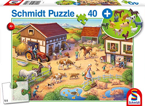 Schmidt Spiele 56379 Lustiger, 40 Teile Kinderpuzzle, mit Bauernhof-Set, Bunt, M von Schmidt