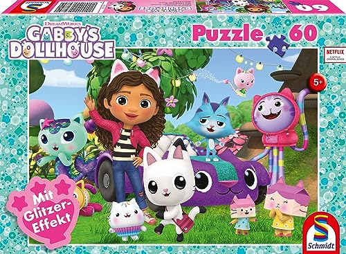 Schmidt Spiele 56474 Gabby's Dollhouse, Fröhliche Freunde, 60 Teile Kinder-Glitzerpuzzle von Schmidt