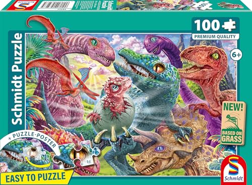 Schmidt Spiele 56527 Kleine Dinos, große Abenteuer, 100 Teile Kinderpuzzle aus Graspappe, Mehrfarbig von Schmidt