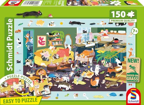 Schmidt Spiele 56533 Lustiges Katzen-Gewimmel, 150 Teile Kinderpuzzle aus Graspappe, Mehrfarbig von Schmidt