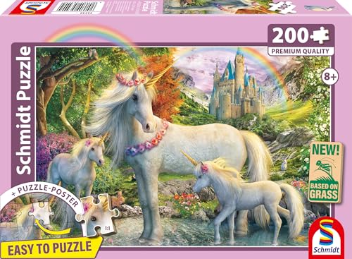 Schmidt Spiele 56540 Einhornstute mit Zwei Fohlen, 200 Teile Kinderpuzzle aus Graspappe, Mehrfarbig von Schmidt