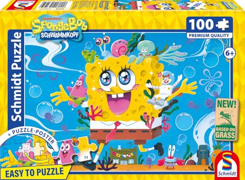 Schmidt Spiele 56545 Spongebob, Abenteuer in Bikinibottom, 100 Teile Kinderpuzzle aus Graspappe, Mehrfarbig von Schmidt