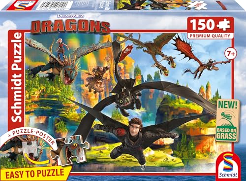 Schmidt Spiele 56548 Dragons, Fliegende Drachen, 150 Teile Kinderpuzzle aus Graspappe, Mehrfarbig von Schmidt