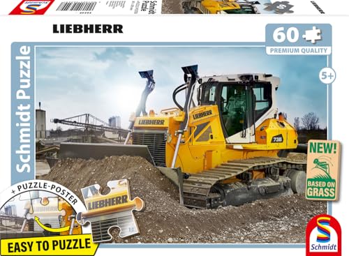 Schmidt Spiele 56549 Liebherr, Planierraupe PR736, 60 Teile Kinderpuzzle aus Graspappe, Mehrfarbig von Schmidt