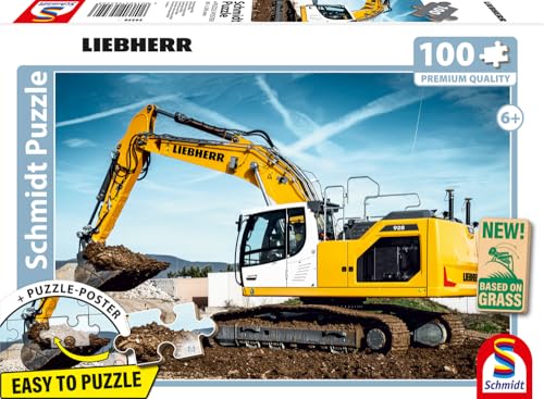 Schmidt Spiele 56550 Liebherr, Raupenbagger R928, 100 Teile Kinderpuzzle aus Graspappe von Schmidt