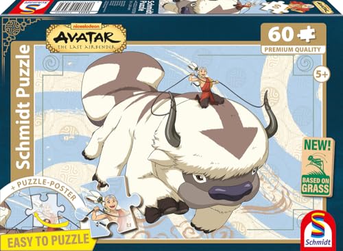 Schmidt Spiele 56553 Avatar, Appa und Aang, 60 Teile Kinderpuzzle aus Graspappe, Mehrfarbig von Schmidt