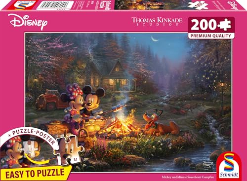 Schmidt Spiele 56558 Thomas Kinkade, Disney, Mickey and Minnie, Sweetheart Campfire, 200 Teile Puzzle, Mehrfarbig von Schmidt