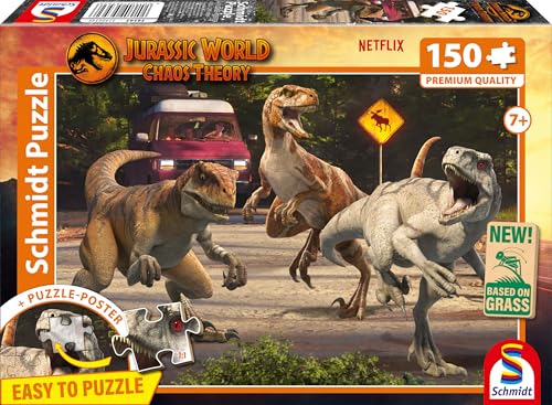 Schmidt Spiele 56562 Jurassic World, Angriff der Velociraptoren, 150 Teile Kinderpuzzle aus Graspappe von Schmidt