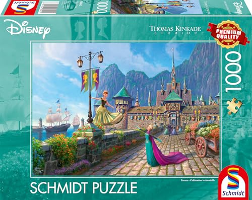 Schmidt Spiele 58042 Thomas Kinkade, Disney, Frozen, Celebrating in Arendelle, 1000 Teile Puzzle von Schmidt