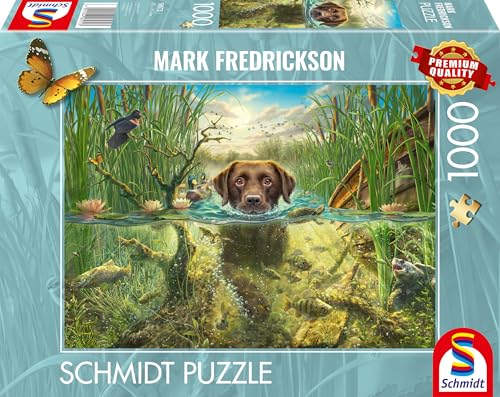 Schmidt Spiele 58572 Mark Frederickson, Hundeliebe, brauner Labrador im kühlen Nass, 1000 Teile Puzzle von Schmidt