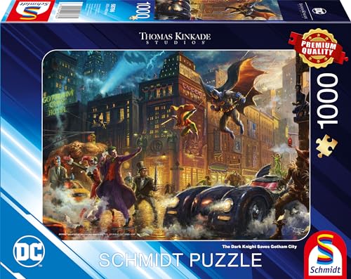 Schmidt Spiele 58786 Thomas Kinkade, Warner, The Dark Knight Saves Gotham City, 1000 Teile Puzzle, bunt von Schmidt