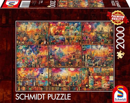 Schmidt Spiele 59745 Genussvolle Auszeit, Auf Reisen mit Büchern und Wein, 2000 Teile Puzzle, Mehrfarbig von Schmidt