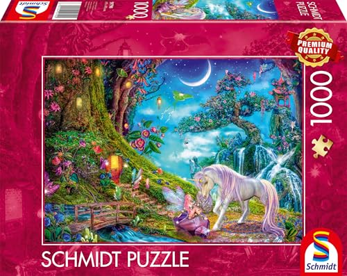 Schmidt Spiele 59790 Wo Sich Einhorn und Elfe Gute Nacht Sagen, 1000 Teile Puzzle von Schmidt