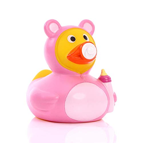 Schnabels Quietsche-Ente Baby - das lustige Geschenk für die Badezeit! Unisex Quietscheente mit Fläschchen und Schnuller, ideal für kleine Küken und ihre Eltern von Schnabels