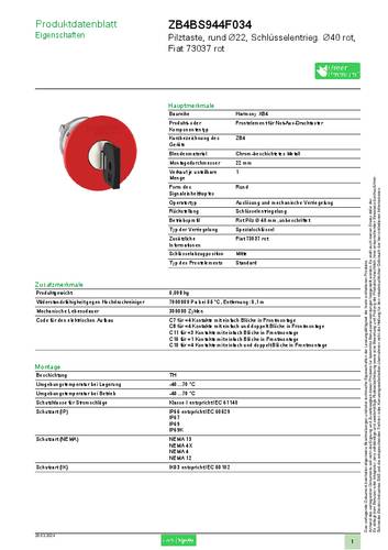 Schneider Electric ZB4BS944F034 Pilzdrucktaster 1St. von Schneider Electric