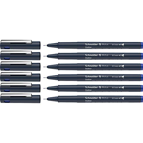 Schneider Pictus Fineliner (Strichstärke 0,5 mm, dokumentenechte Pigmentliner, metallgefasste Spitze, Gehäuse aus 85% recyceltem Kunststoff) 6er Pack, blau von PLAYMOBIL