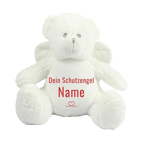 Schnoschi Kuscheltier mit Namen oder Initialen Bestickt, personalisiertes Stofftier, individuelles Schmusetier mit Wunschnamen (Bär (Engel)) von Schnoschi