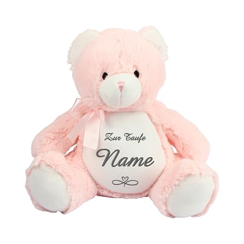 Schnoschi Kuscheltier mit Namen oder Initialen Bestickt, personalisiertes Stofftier, individuelles Schmusetier mit Wunschnamen (Bär (rosa)) von Schnoschi