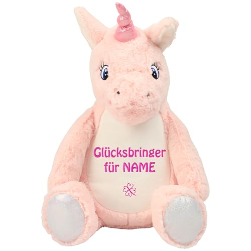 Schnoschi Kuscheltier mit Namen oder Initialen Bestickt, personalisiertes Stofftier, individuelles Schmusetier mit Wunschnamen (Einhorn) von Schnoschi