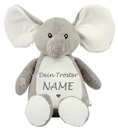 Schnoschi Kuscheltier mit Namen oder Initialen Bestickt, personalisiertes Stofftier, individuelles Schmusetier mit Wunschnamen (Elefant) von Schnoschi