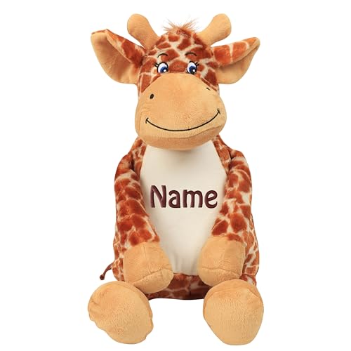 Schnoschi Kuscheltier mit Namen oder Initialen Bestickt, personalisiertes Stofftier, individuelles Schmusetier mit Wunschnamen (Giraffe) von Schnoschi