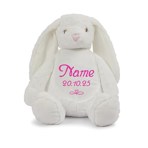 Schnoschi Kuscheltier mit Namen oder Initialen Bestickt, personalisiertes Stofftier, individuelles Schmusetier mit Wunschnamen (Hase (Creme)) von Schnoschi