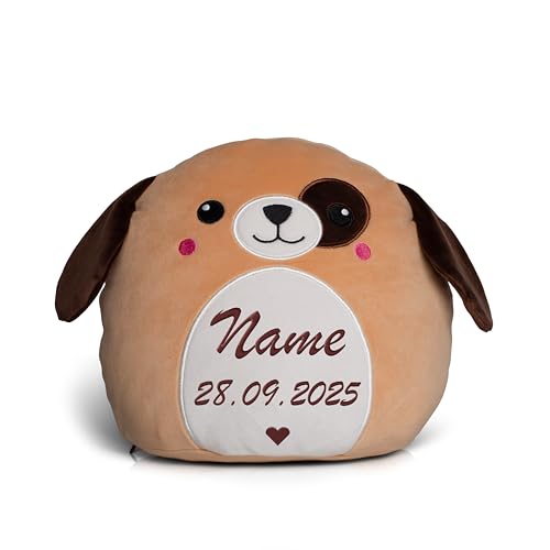 Schnoschi Kuscheltier mit Namen oder Initialen Bestickt, personalisiertes Stofftier, individuelles Schmusetier mit Wunschnamen (Hund) von Schnoschi