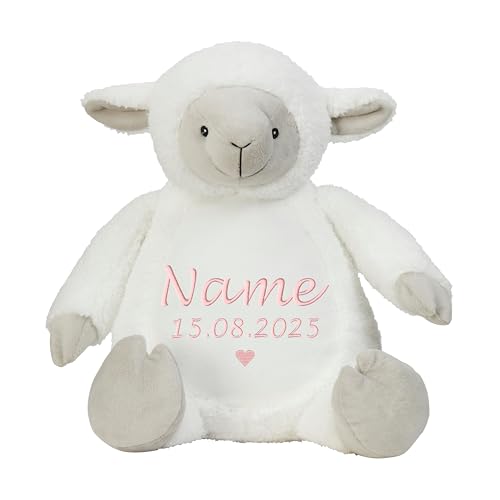 Schnoschi Kuscheltier mit Namen oder Initialen Bestickt, personalisiertes Stofftier, individuelles Schmusetier mit Wunschnamen (Lamm) von Schnoschi