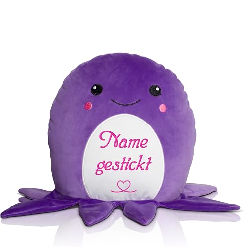 Schnoschi Kuscheltier mit Namen oder Initialen Bestickt, personalisiertes Stofftier, individuelles Schmusetier mit Wunschnamen (Octopus) von Schnoschi