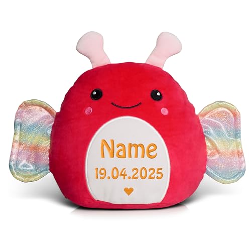 Schnoschi Kuscheltier mit Namen oder Initialen Bestickt, personalisiertes Stofftier, individuelles Schmusetier mit Wunschnamen (Schmetterling) von Schnoschi