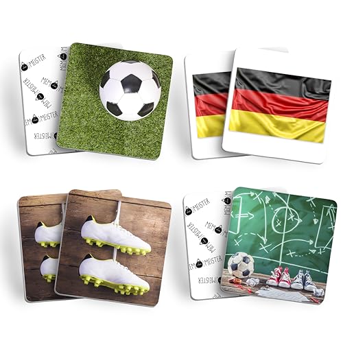 MEMO-MEISTER Memo Spiel | FUSSBALL I Fußballspiel Gedächtnisspiel Legekartenspiel mit 44 Karten (22 Paare) I Geschenk für Fußballfans, ab 4 Jahre | extradicke Karten 4,5 x 4,5 cm I im Natur-Karton von Schöne Güter