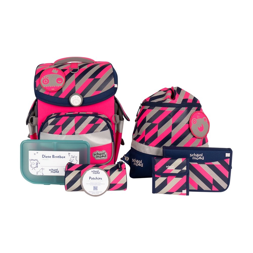 school mood Schulranzenset TimelessAir+ Yuna - Neon Pink 7 tlg. - Neon Edition von School-Mood