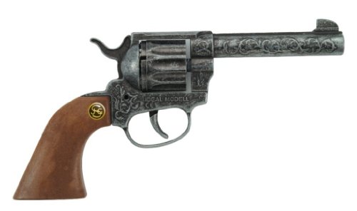 IDEAL Schrödel J.G. 2038671 Magnum antik Spielzeugpistole oder Cowboy-Revolver aus Zink und Kunststoff für Zündplättchen-Munition, 12 Schuss, 22 cm, grau / silber (203 8671) von IDEAL