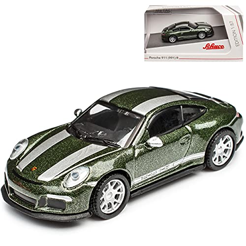 Porsche 911 991 R Coupe Grün mit Streifen in Silber Modell 2011-2019 H0 1/87 Schuco Modell Auto mit individiuellem Wunschkennzeichen von Schuco Porsche