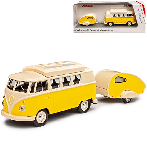 Volkwagen T1 Gelb Weiss Samba Bully Bus 1950-1967 Wohnwagen Camping 1/64 Schuco Modell Auto mit individiuellem Wunschkennzeichen von Schuco VW