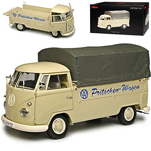 Volkwagen T1 Pritsche mit Aufbau Pritschen Wagen Beige Transporter 1950-1967 1/18 Schuco Modell Auto mit individiuellem Wunschkennzeichen von Schuco VW